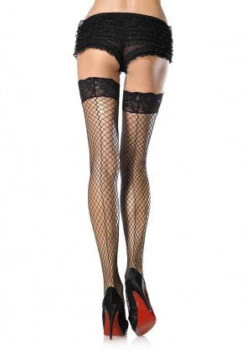LEG AVENUE Stay Up Fishnet Thigh Highs W/Backseam