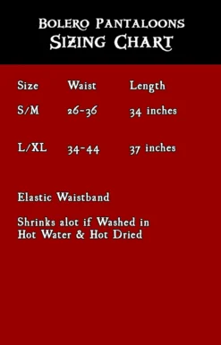 Bolero Pants -Rico Shop BolerlaSizeChart