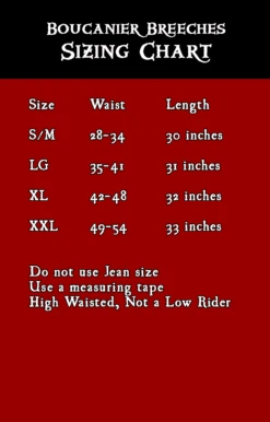 Boucanier Breeches 12 Boucanier Breeches -Rico Shop BoucanBreechesSizeChart