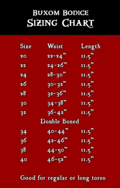 Buxom Bodice -Rico Shop BuxomSizeChart