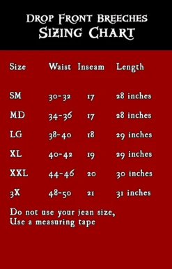 Drop Front Breeches -Rico Shop DropfrontbreechesSizeChart