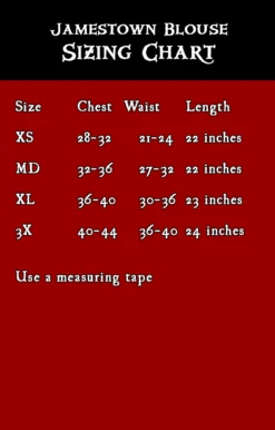 Jamestown Blouse -Rico Shop JamestownSizeChart