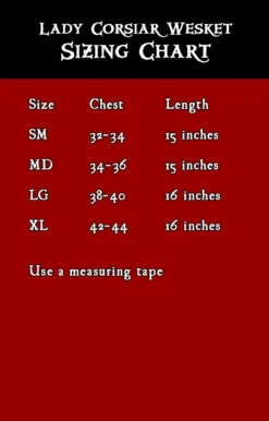 Lady Corsair Wesket -Rico Shop LadycorsairwesketSizeChart