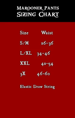 Marooner Pants -Rico Shop Maroonersizechart