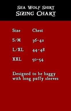 Sea Wolf Shirt With Cravat -Rico Shop SeaWolfSizeChart