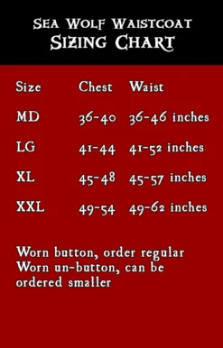 Sea Wolf Waistcoat 15 Sea Wolf Waistcoat -Rico Shop SeaWolf wcSizeChart