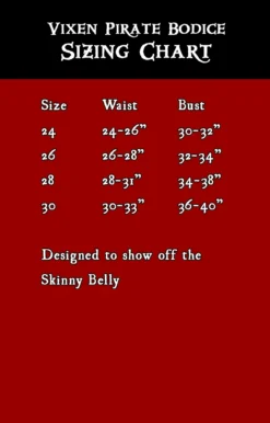 Vixen Pirate Bodice 7 Vixen Pirate Bodice -Rico Shop VixenBodiceSizeChart