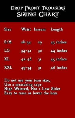 Drop Front Trousers -Rico Shop trouserssizechart